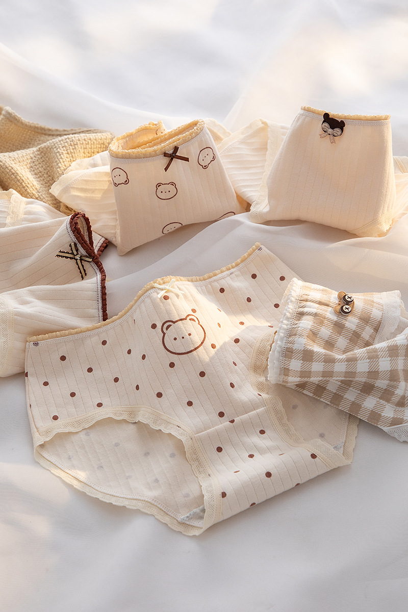 新款内裤女纯棉中腰日系肤色小熊少女包臀纯棉内裆女士三角裤详情30