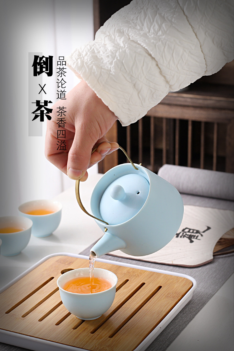 Light luxury household simple color glaze Gongfu tea set, company event business gift, factory direct supply, logo printable pic 12