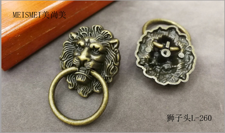 Decorative door knocker with animal head, old-fashioned animal head, retro lion head door knocker, blue and red ancient copper handle, Chinese qilin from the Ming and Qing dynasties pic 2