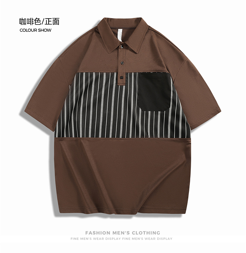 条纹拼接短袖衬衫男士夏季T韩版潮流高级感休闲POLO衫百搭翻领T恤详情12