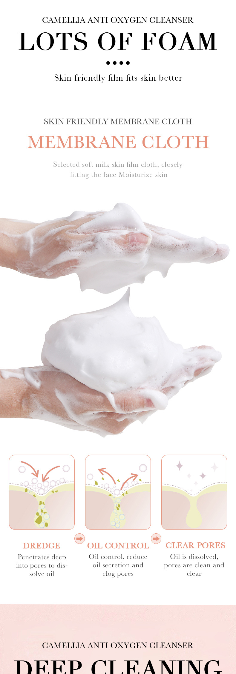 Cross-border BIOAOUA Camellia Antioxidant Rejuvenating Facial Cleanser Moisturizing, Cleansing and Oil-Control Gentle Care Facial Cleanser pic 3