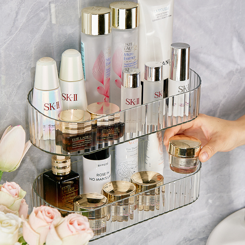 Transparent ins no-punch magic sticker cosmetics storage rack, traceless draining storage rack, multi-purpose hanging box storage basket for kitchen and bathroom pic 23