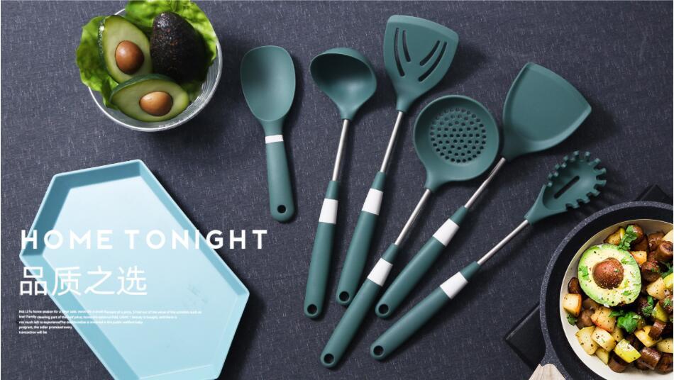 Non-stick pan silicone spatula, cooking spatula, high-temperature resistant household stainless steel kitchenware special pot protection silicone spatula, rice spoon pic 3