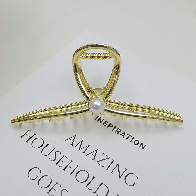 简约网红爆款珍珠超大号14cm金属抓夹女后脑勺盘发鲨鱼夹发抓头饰详情6