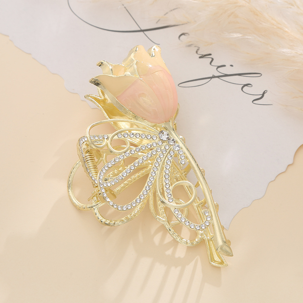 气质满钻金属鲨鱼夹发夹后脑勺盘发抓夹女秋冬玫瑰蝴蝶夹子批发详情3