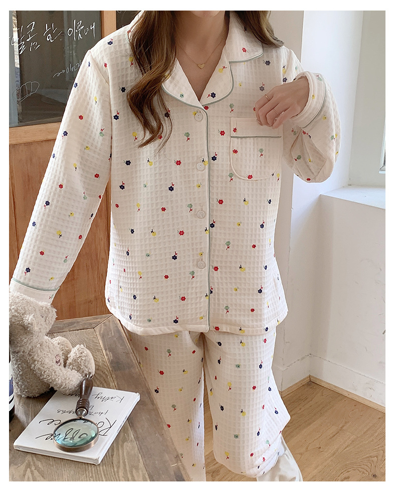 棉睡衣秋冬季睡衣女空气夹层开衫少女款可爱卡通印花家居服套装详情12
