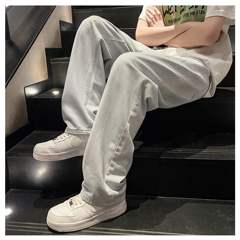 黑灰色男款春季牛仔裤港风cec宽松阔腿裤潮牌复古直筒休闲长裤子详情28