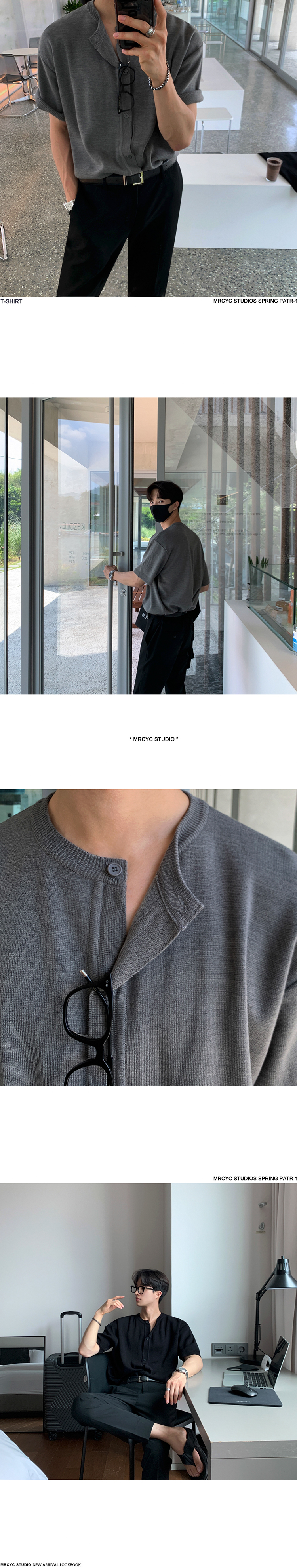 MYQ短袖针织开衫T恤男夏季韩版潮流轻熟风宽松纯色半袖开衫外套详情9