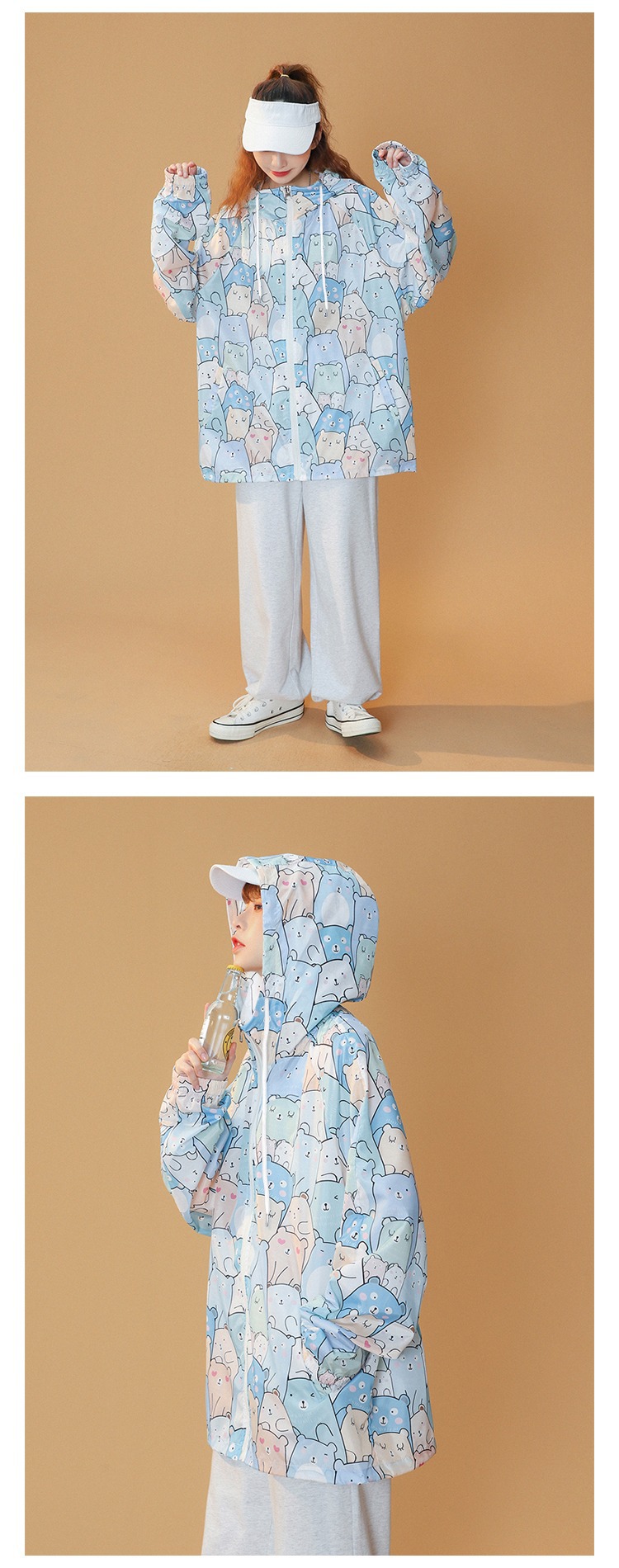 A large-sized loose hooded sun-protective cardigan with a zipper jacket for women, a new summer design with a unique and niche long-sleeved sun-protective clothing pic 4