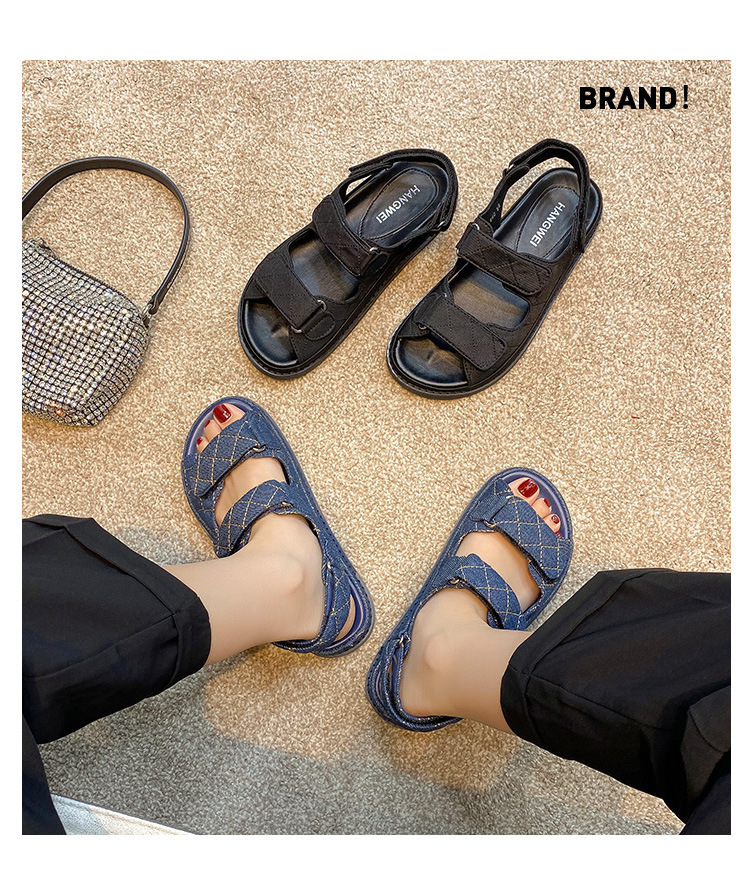 2024夏季新款小香风魔术贴厚底休闲运动凉鞋百搭平底沙滩罗马女鞋详情2