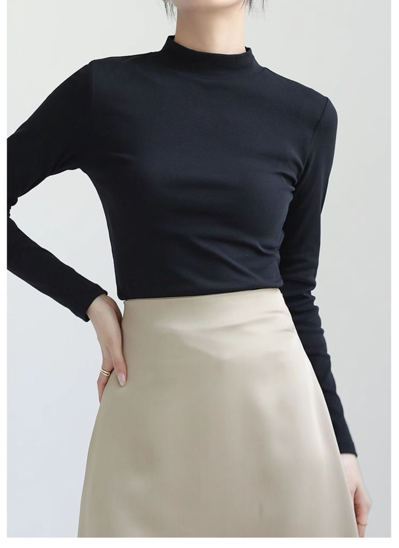 Pequeño cuello alto polainera blanca colgante interior otoño/invierno top mujer algodón cuello medio manga larga camiseta slim fit pic 34