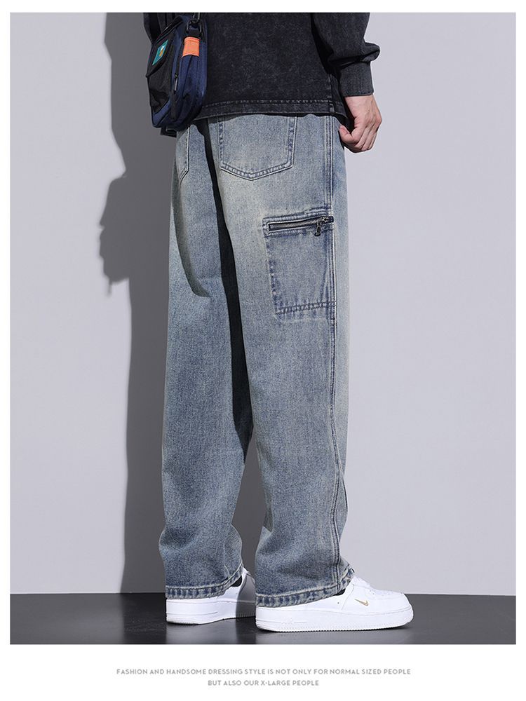 Spring and summer floor-length jeans for men, loose straight-leg trendy American high street retro wide-leg casual pants, summer pic 13