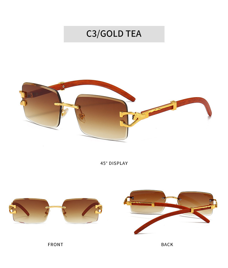 新款时尚无框太阳镜男款个性豹子木纹镜腿方框墨镜女潮跨境批发详情8