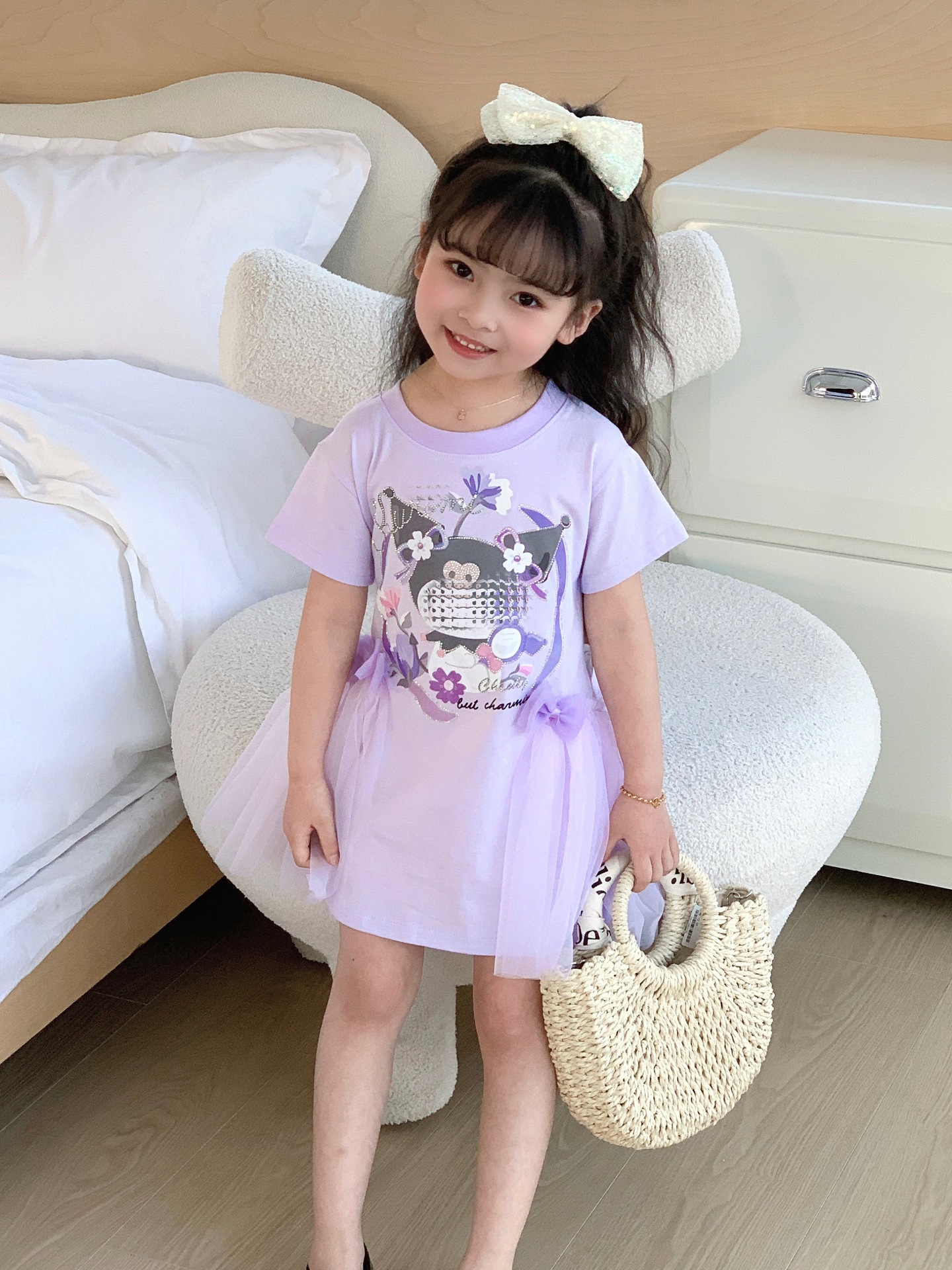 【100％纯棉】夏季新款女童连衣裙网纱公主裙烫钻闪闪可爱小童裙详情9