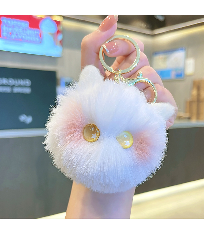 萌叙可爱毛绒小猫头创意卡通钥匙扣汽车书包百搭挂件时尚礼品批发详情8
