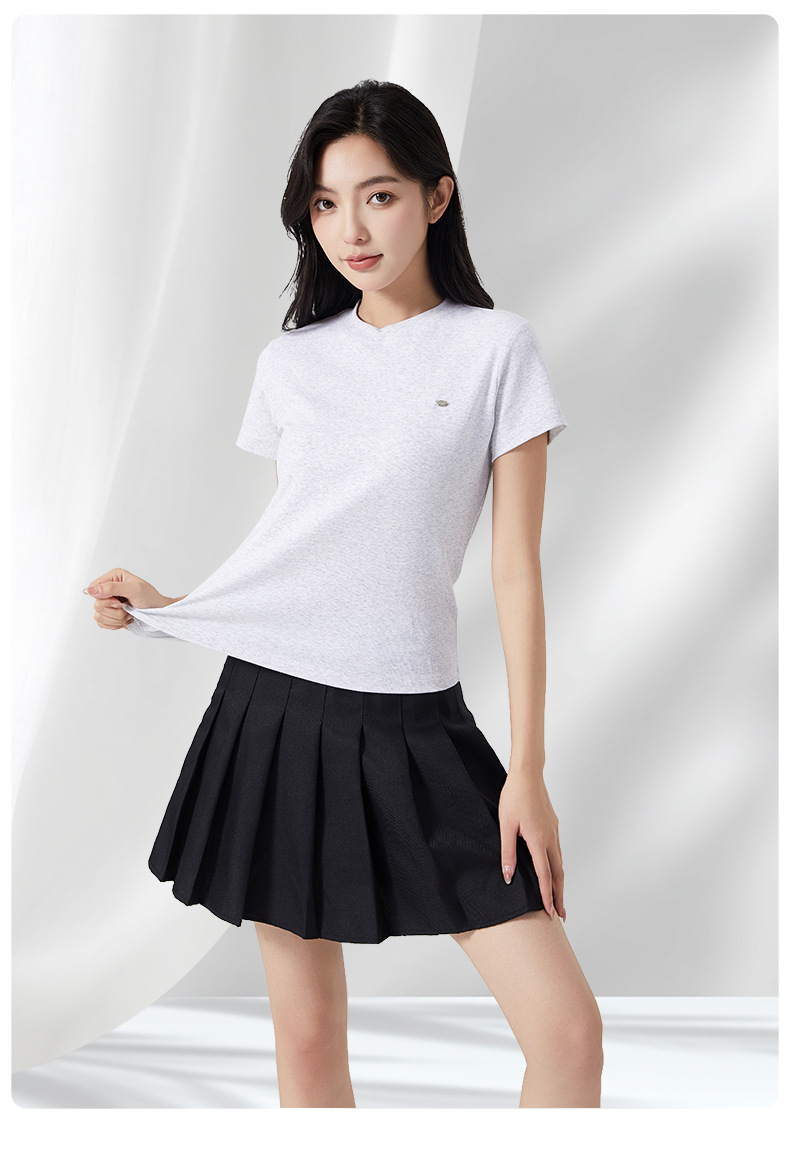 t恤女夏短袖宽松正肩纯棉时尚金属小标休闲圆领套头短袖上衣女T恤详情8