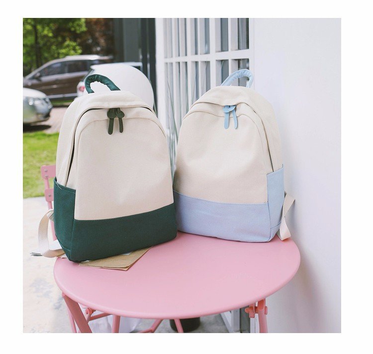 Factory wholesale of college-style, fresh, artistic, simple and versatile canvas backpacks, color-matched schoolbags for middle school best friends pic 32