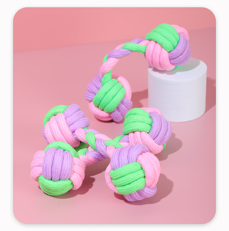 Candy-colored cotton rope woven dumbbells, pet dog and cat teething, tear-resistant, oral deodorizing toys pic 8