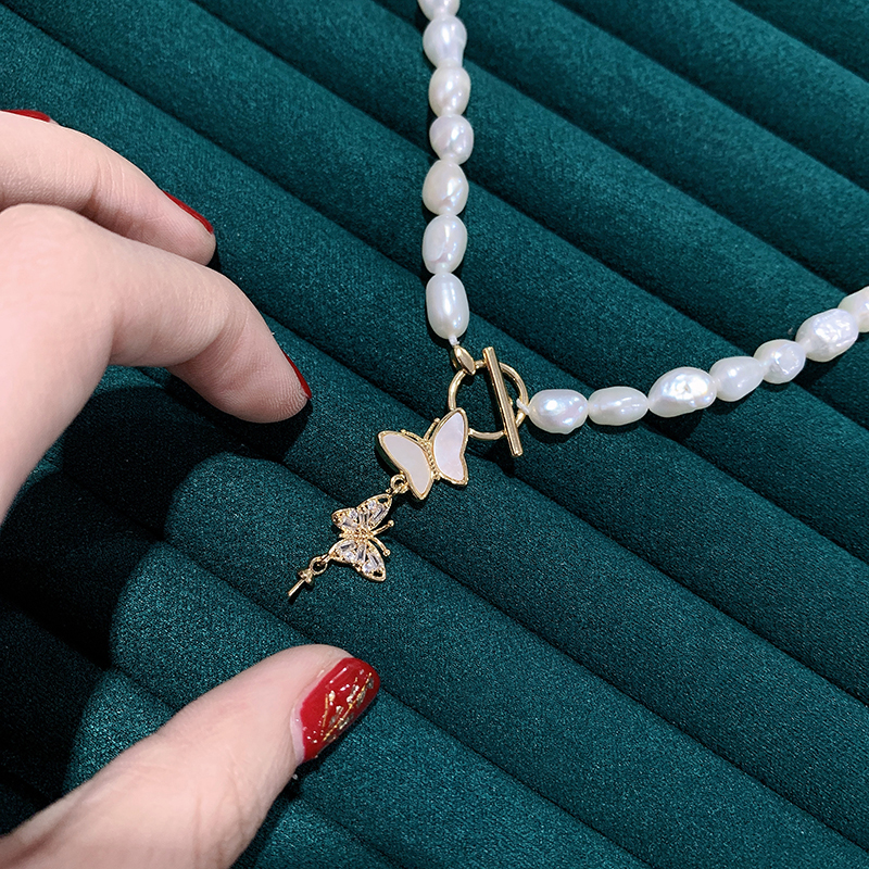 Copper-plated real gold diy accessories, real shell ot buckle, seawater shell sweater chain, freshwater pearl necklace, butterfly buckle, new style pic 4
