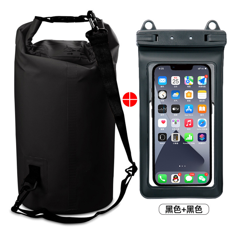 夹网防水桶+双挂钩实色PVC手机袋=黑色+黑色组合款