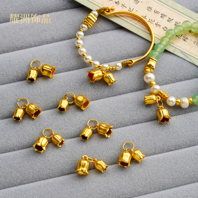 diy double-bell accessories of ancient sand golden bell orchid pendant, bell fortune bracelet, necklace wholesale pic 2