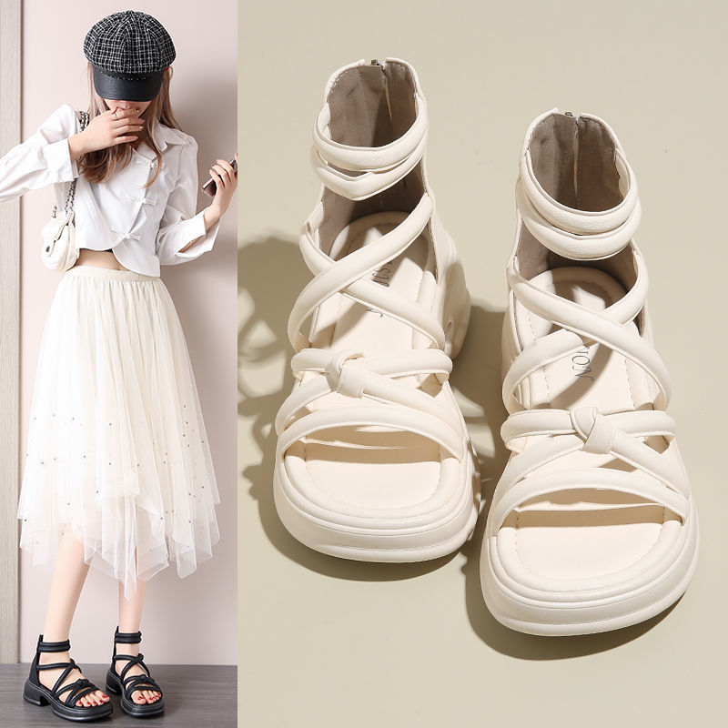 罗马凉鞋女夏季2024年新款平底防滑外穿沙滩鞋百搭黑色缕空凉靴潮详情1