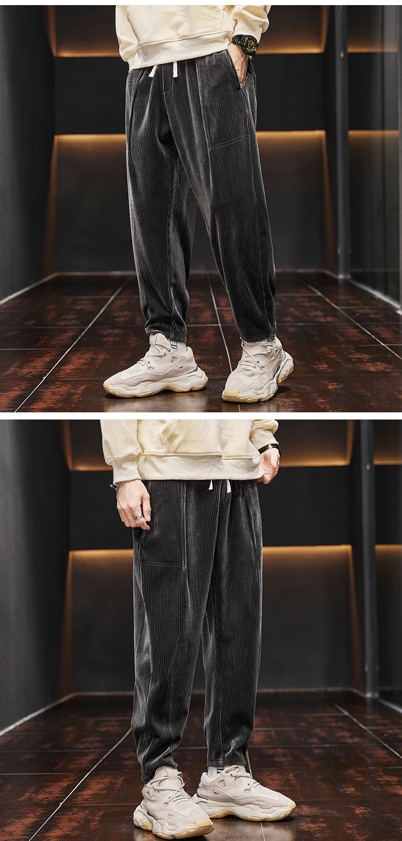 Corduroy casual pants for men, 2022 autumn/Winter new loose trendy brand tight-fitting sport pants, Harem pants with fleece sweatpants for men pic 11