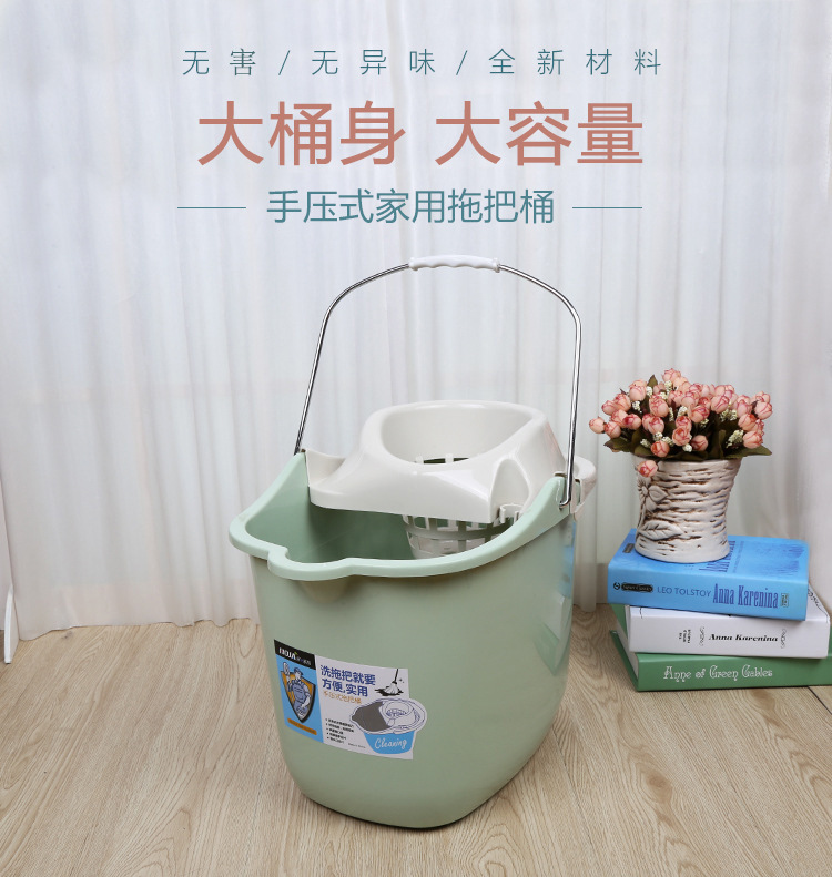 拖地桶家用加厚塑料拖把拖布桶地拖桶旋转拖把带轮单桶手动脱水桶详情1
