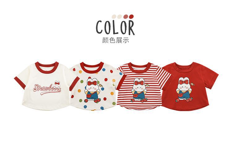 吾里卜一 女童小兔印花半袖T恤2024夏季儿童甜美可爱撞色短袖体恤详情5