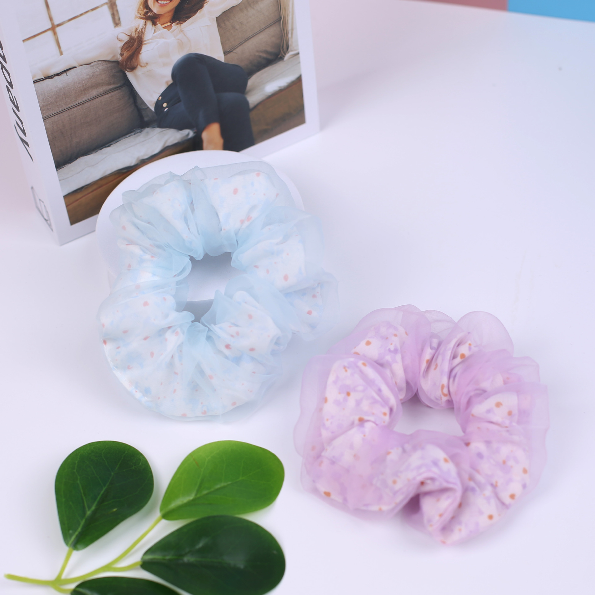 Mesh bun, large intestine circle, ponytail hair tie, fresh and fairy-like ins hair tie, sweet double-layer fabric hair tie wholesale pic 44