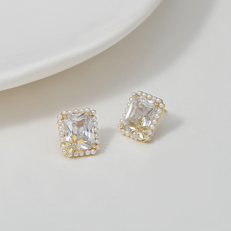 秋冬新款锆石气质耳钉女S925银针高级反复古法式方糖耳饰珍珠耳坠详情6