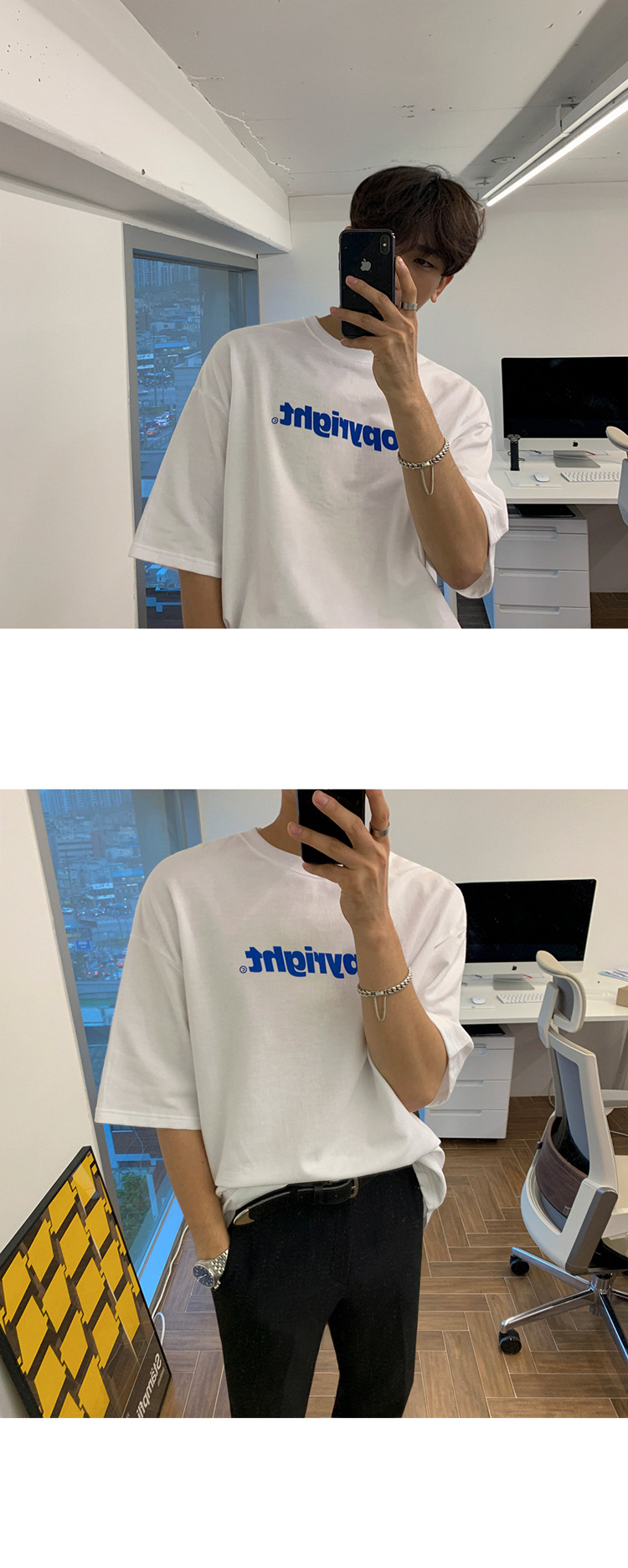 韩版百搭宽松短袖t恤男潮牌潮流ins字母印花半袖体恤打底五分袖详情2