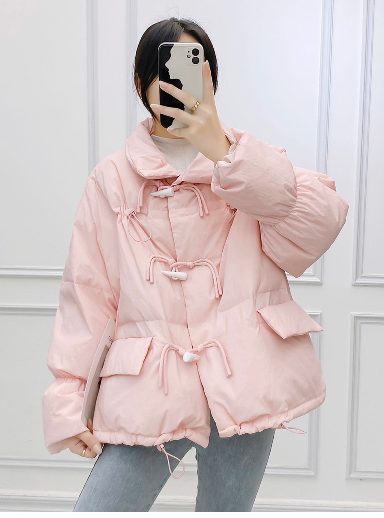 韩系仙女牛角扣羽绒服女洋气短款新款韩版宽松白鸭绒面包服外套潮详情14