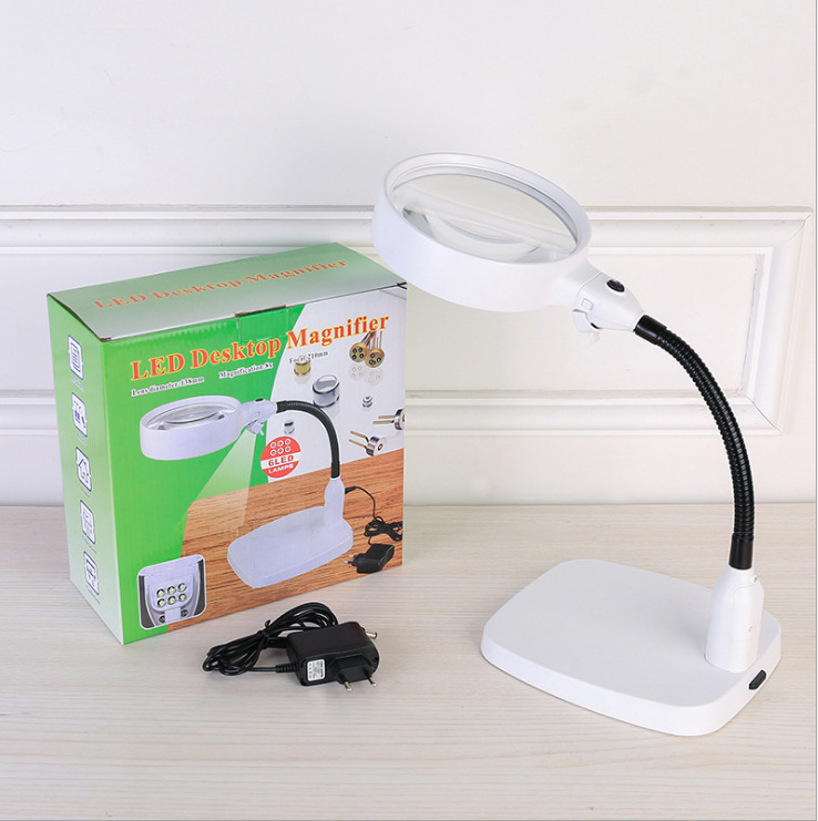 New desktop 6LED lamp lens interchangeable desktop 138mm large visual reading maintenance 8x magnifying glass 7765 pic 7
