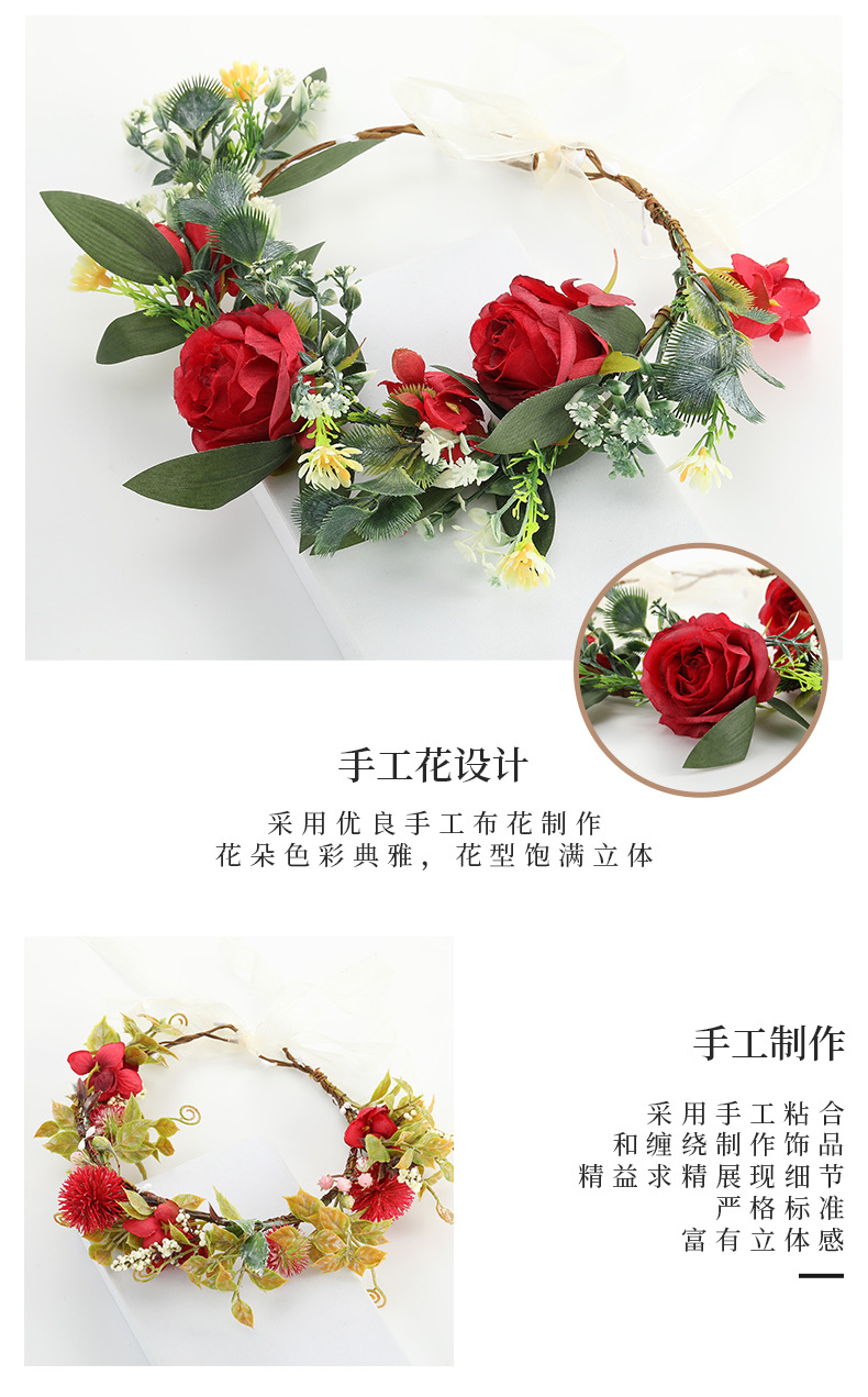 Wholesale of cross-border European and American AliExpress fashion flower wreath headwear, rose bride seaside vacation hair bands, and simulated flower hair accessories pic 6