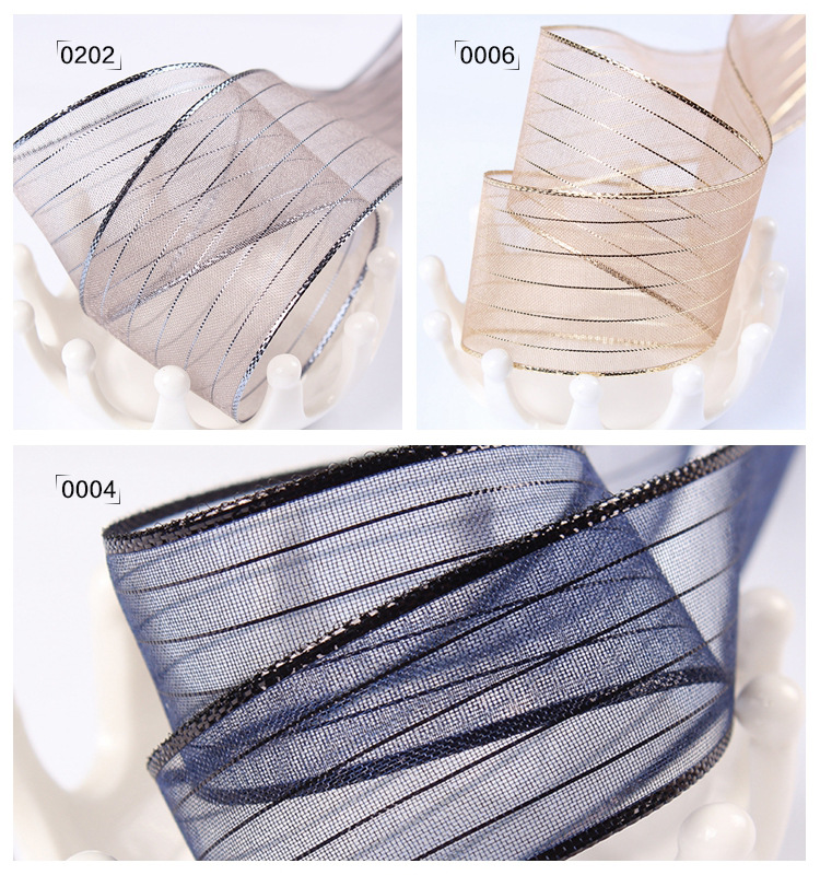 Wholesale of Dingxin bright silk striped ribbons, DIY handmade hair accessories, bouquets, packaging, transparent snow gauze ribbons, bows and colorful ribbons pic 14