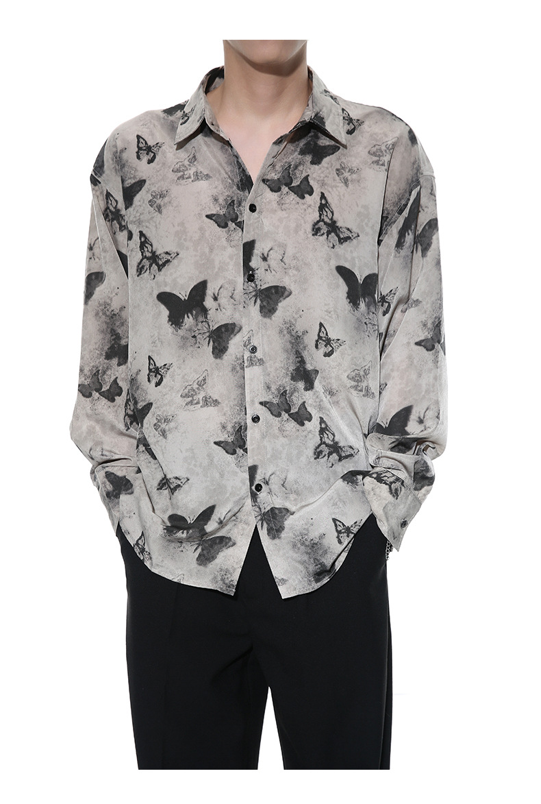 MTLCLOTHES男装|2024春款新品 国风复古创意蝴蝶水墨满印花衬衫潮详情17