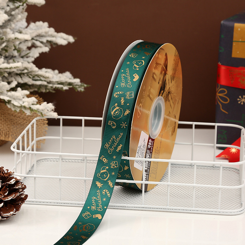 Dingxin Christmas ribbons are in stock and available for wholesale. 2.5CM gold-embossed printed Christmas gift packaging bow polyester ribbons pic 14