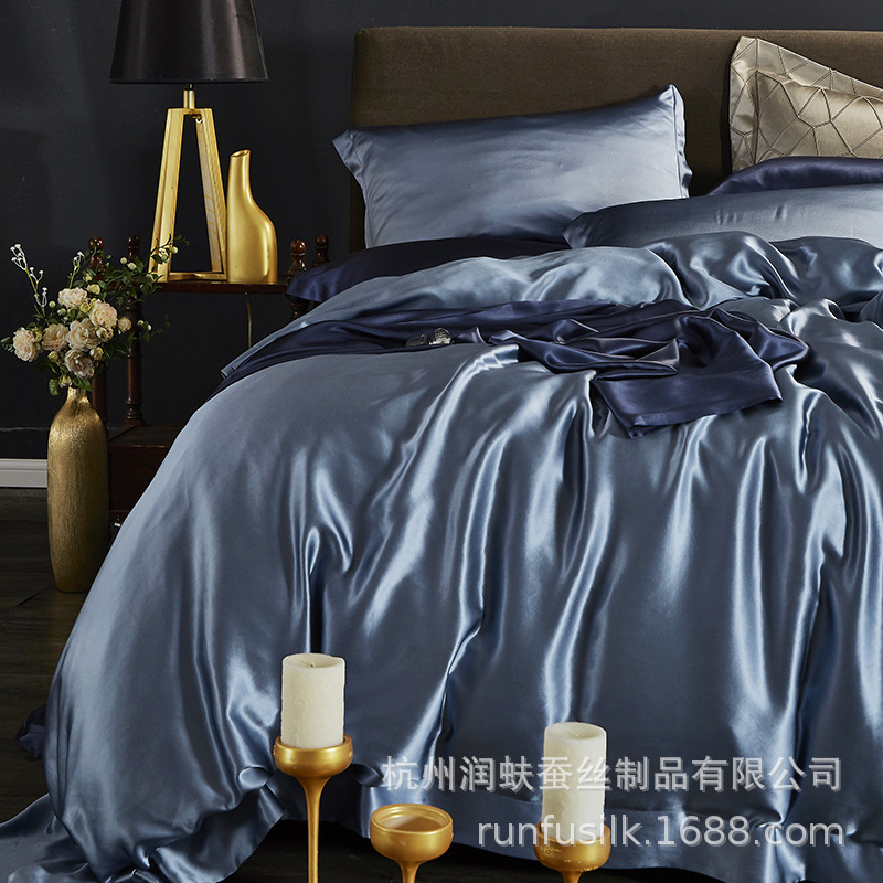Heavyweight 25mm 100% mulberry silk bedding, wedding silk four-piece set, silk quilt cover and bed sheet pic 11