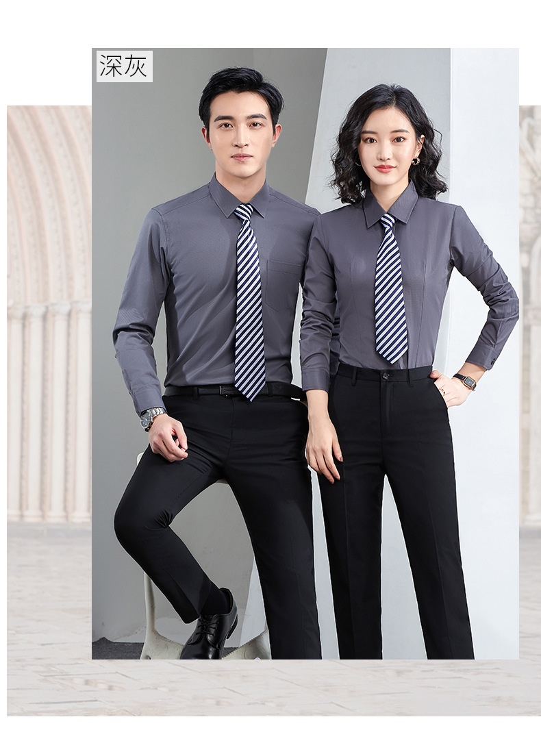 Factory direct supply of long-sleeved white bamboo fiber shirts for men, blue workwear no-iron fitted shirts for women, both men and women pic 73
