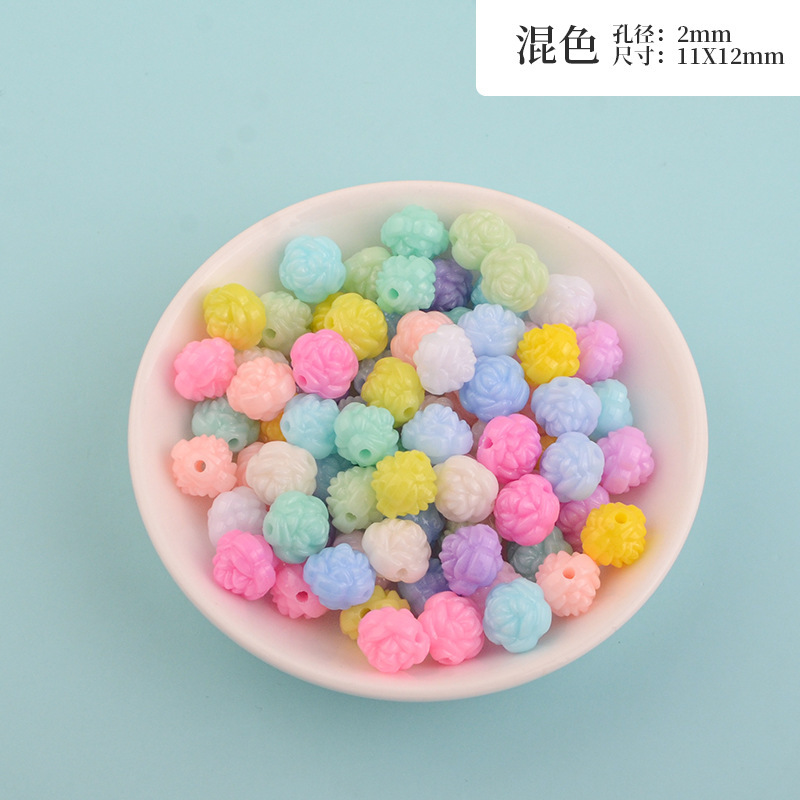 New macaron-colored camellia beads perforated solid rose loose beads diy beading material resin accessories pic 21