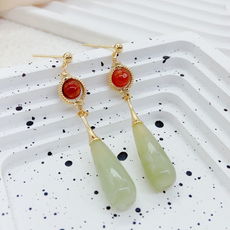 Flower falling Pine Forest Pearl Stud earrings, ancient-style gilded earrings, retro long stud earrings, jade earrings, best-selling earrings and accessories stud earrings pic 2