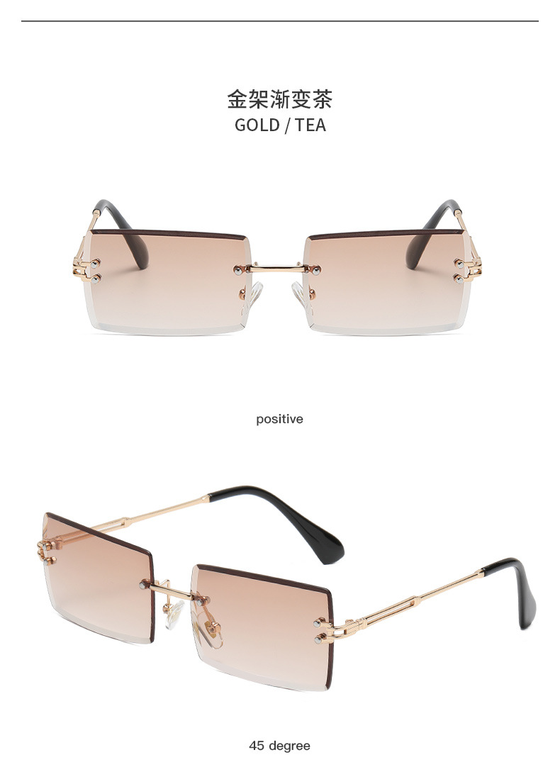 New frameless trimmed square gradient ocean sunglasses, European and American fashion, Instagram-popular street style sunglasses pic 28