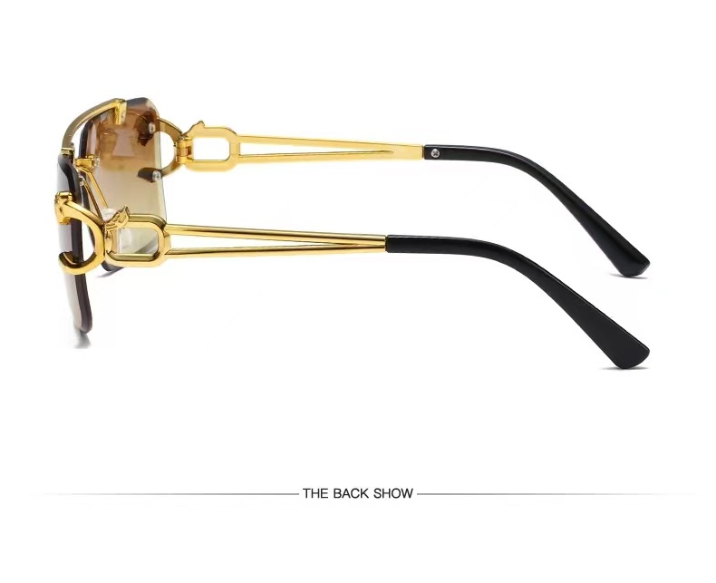 Crossover sin marco gafas de sol cabeza de leopardo moda corte de borde gafas de sol hombre temperamento mujer tendencia europea y americana influencers street raqueta gafas pic 6