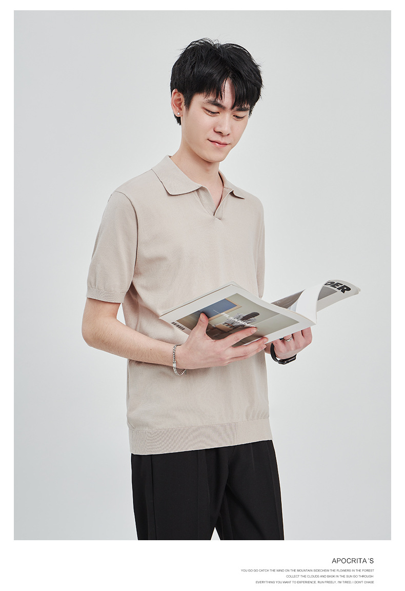 APO男装|简约针织短袖t恤男士2024夏季新款纯色设计垂感POLO衫男详情21