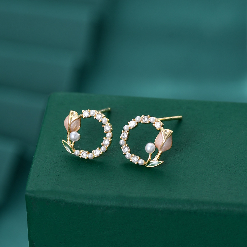 S925银针一卡三对装锆石花瓣养耳小耳钉女ins风气质耳环耳饰品详情9