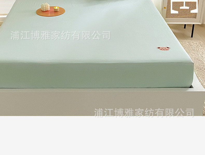 High-quality, simple cartoon ins pure cotton solid color embroidered bed covers, pure cotton mattress protective covers, bedspreads, single item wholesale pic 9