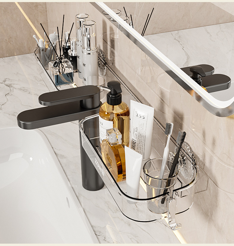 Wall-mounted, non-drilling bathroom, washbasin, mirror front storage rack, suction cup, washbasin, faucet storage rack pic 14