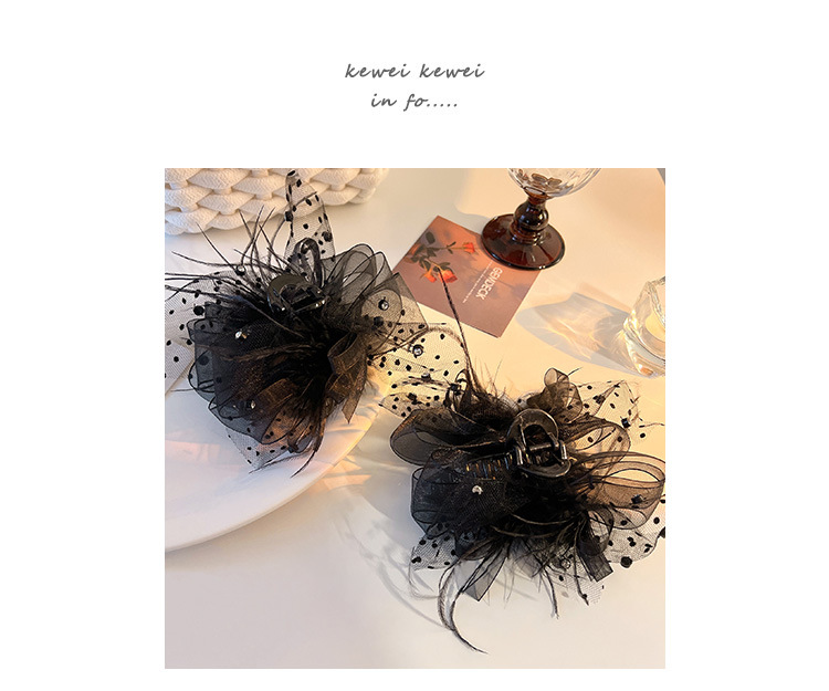 Summer new double-sided feather mesh bow clip, sequined princess on the run hair clip, black lace shark clip pic 11
