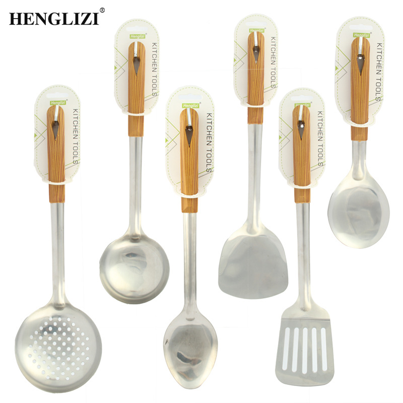 Cross-border household stainless steel spatulas, soup spoons, frying spatulas, strainers, non-stick pans, and colorful square handle kitchenware pic 15